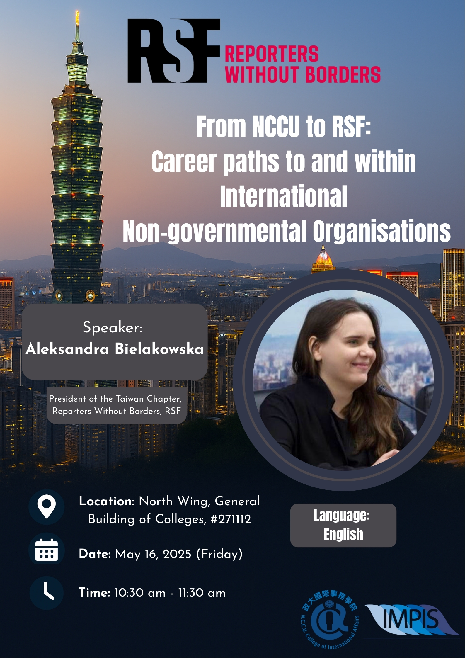 【課堂演講】From NCCU to RSF: Career paths to and within International Non-governmental Organizations（in English）